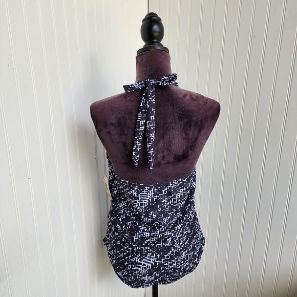 NWT NOON SWIM Women's Ruched Halter 1 Piece Swimming Suit Black White Sz 18 - Picture 16 of 16